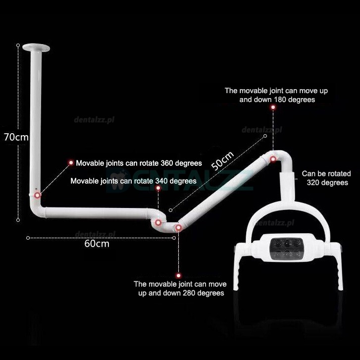 Lampa główna do montażu na suficie lampa operacyjna LED do jamy ustnej bezcieniowa 6 soczewek LED z ramieniem