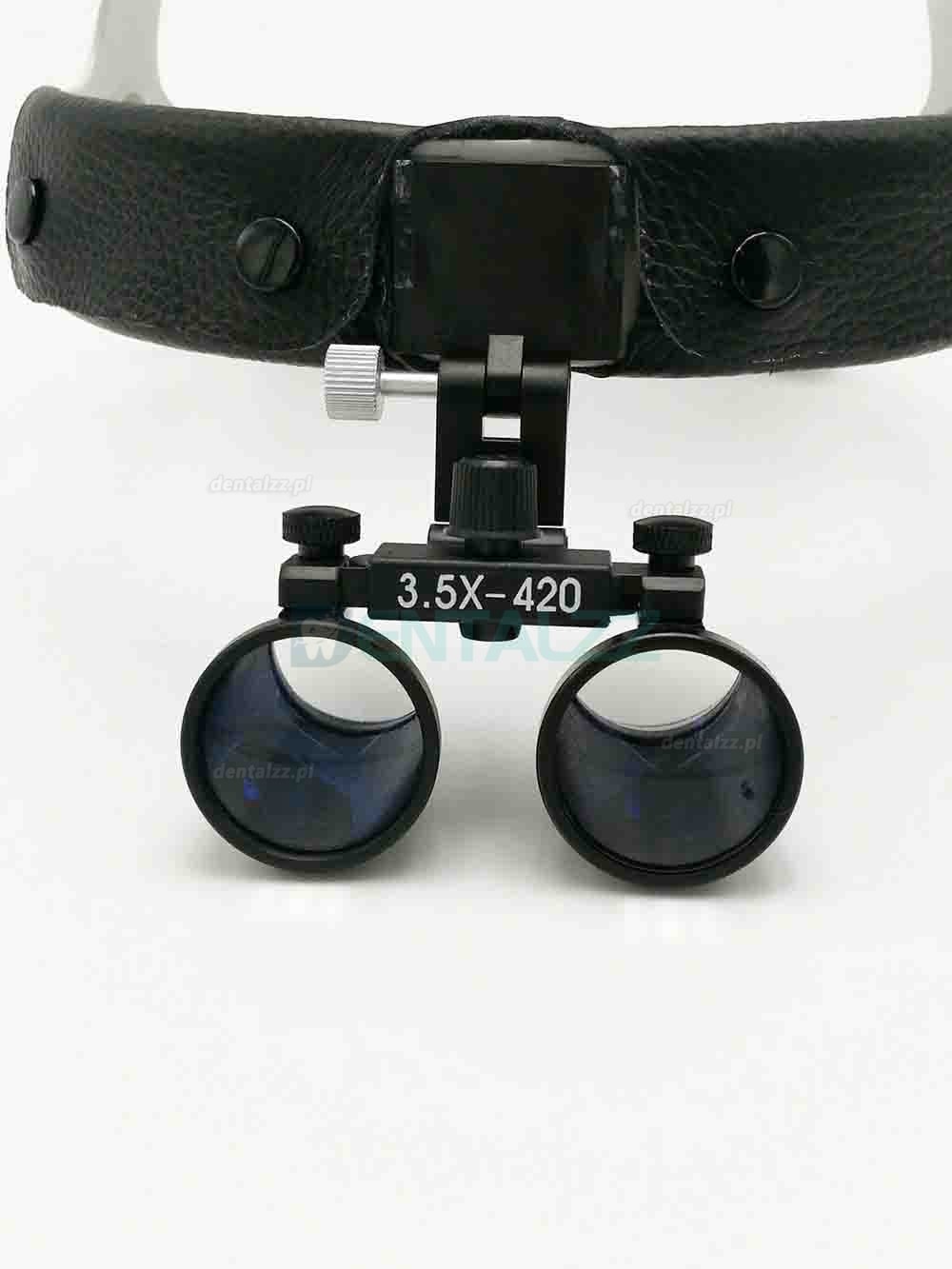 3.5X420mm Stomatologiczno-chirurgiczna lupa okularowa Skórzana Opaska na głowę + Lampa czołowa LED