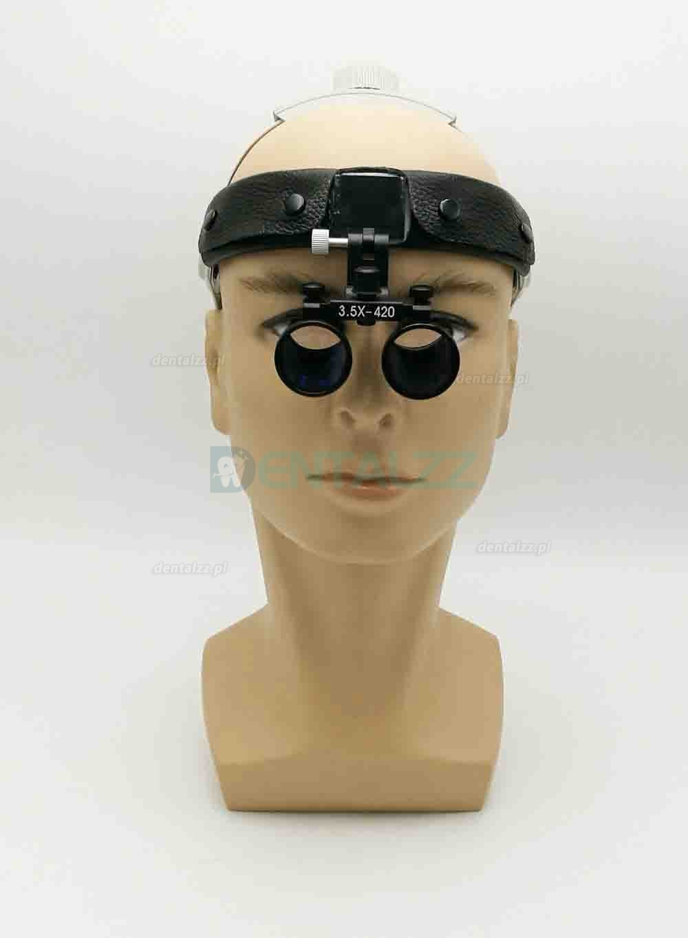 3.5X420mm Stomatologiczno-chirurgiczna lupa okularowa Skórzana Opaska na głowę + Lampa czołowa LED