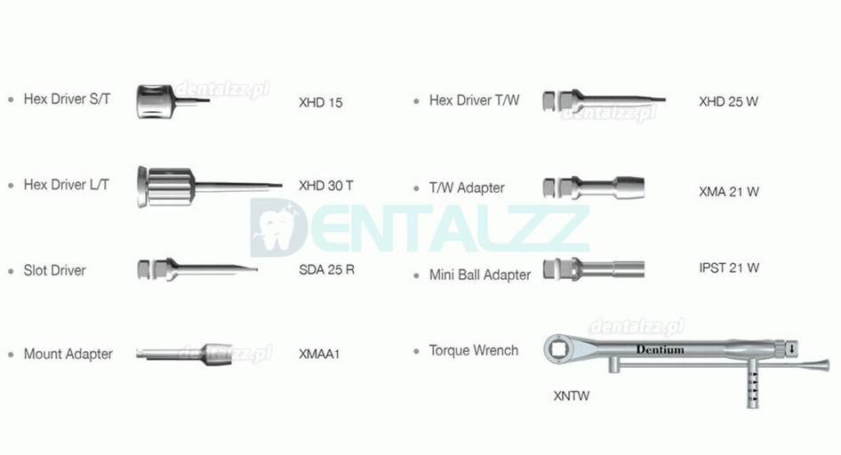 Dentium XIP Zestaw narzędzi do ręcznej odbudowy protez dentystycznych ze sterownikami klucza dynamometrycznego