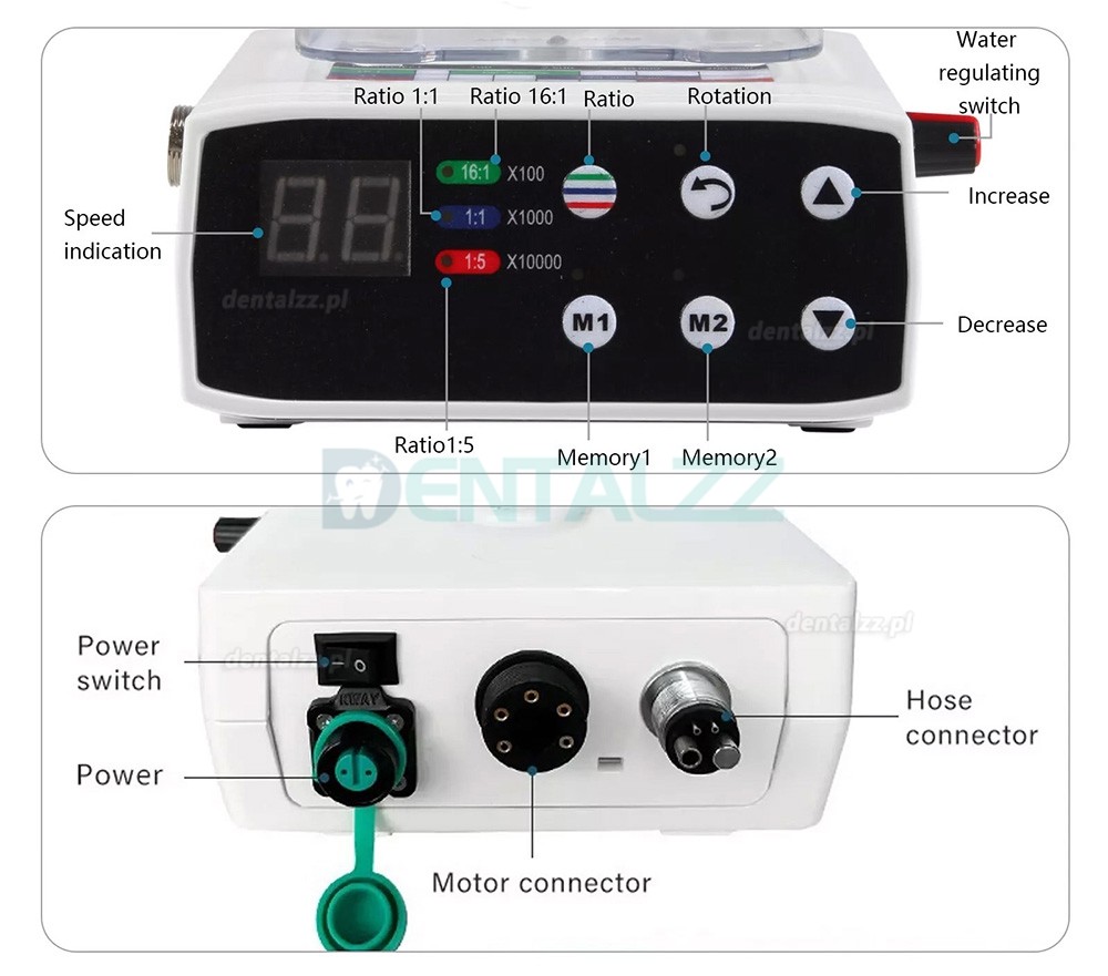 Bezszczotkowy silnik elektryczny stomatologiczny kompatybilny z kątnicą 1:5 / 1:1 / 16:1 z butelką na wodę