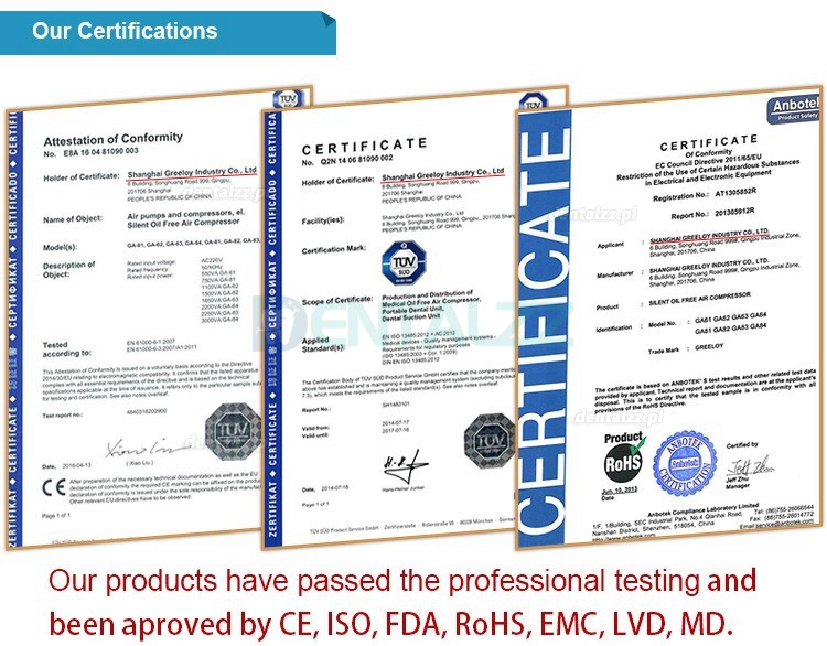 Greeloy® Bezolejowa sprężarka powietrza dentystycznego GA-61