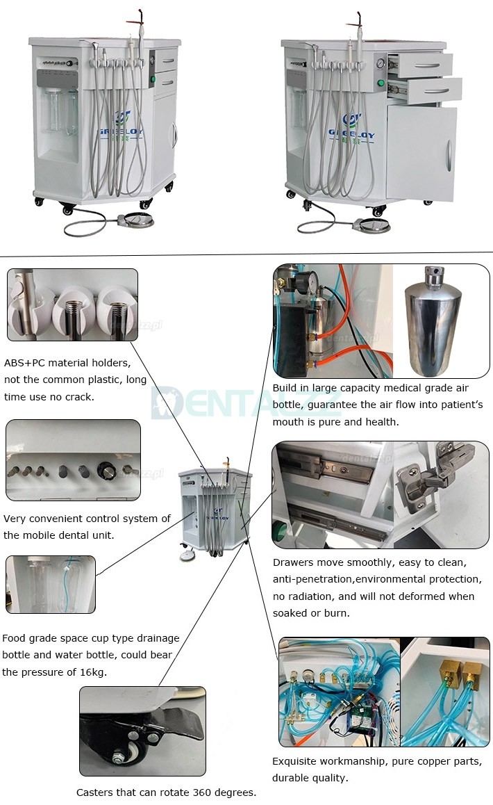 Greeloy® GU-P212 3 in 1 Mobilny unit stomatologiczny wbudowane Lampy polimeryzacyjne i skaler ultradźwiękowy