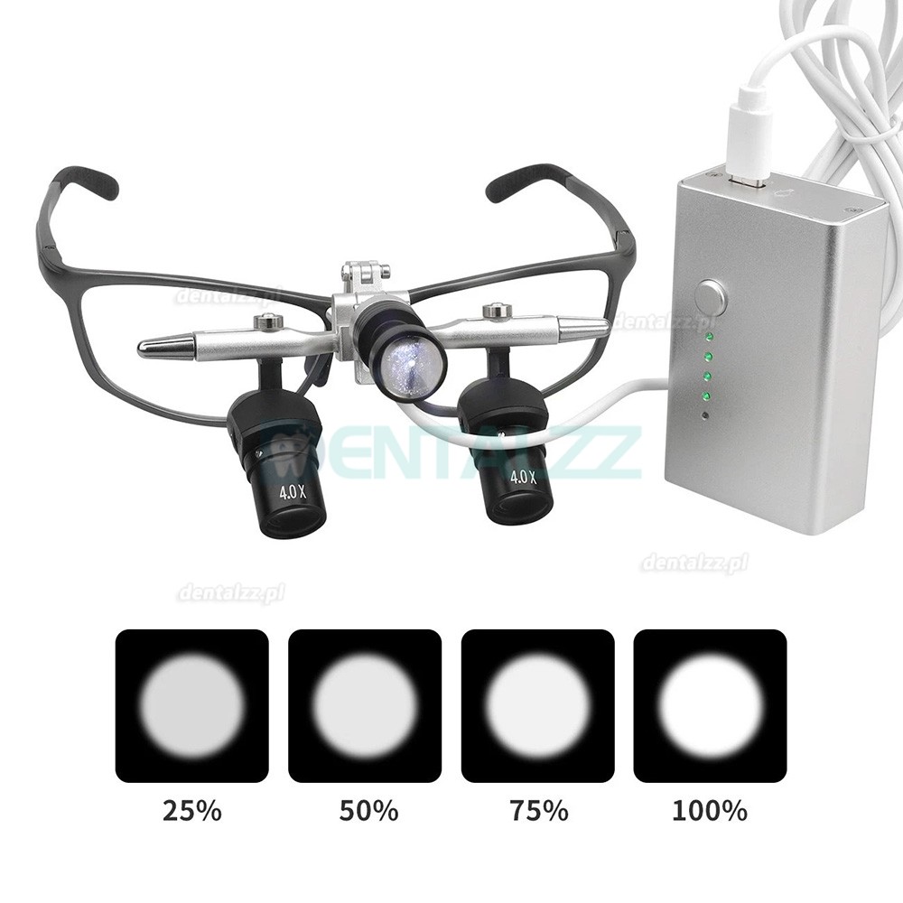 Lupa Stomatologiczna 4.0X/5.0X/6.0X 350&ndash;450 mm Uchylna Ergonomiczna 48&deg; z Lampą LED 5W