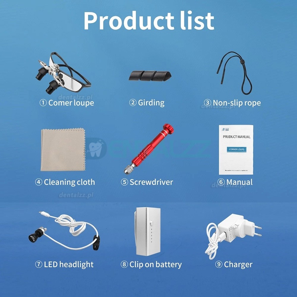 Lupa Stomatologiczna 4.0X/5.0X/6.0X 350&ndash;450 mm Uchylna Ergonomiczna 48&deg; z Lampą LED 5W