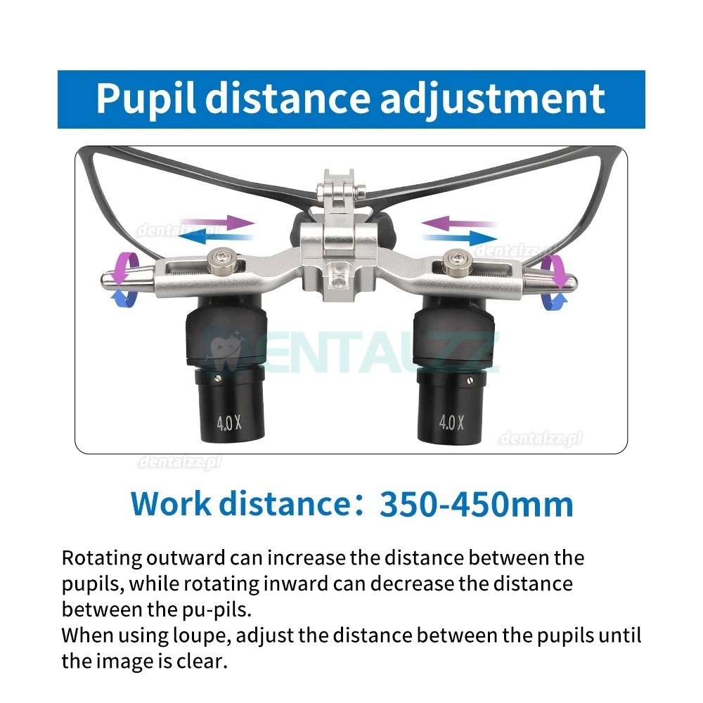 Lupa Stomatologiczna 4.0X/5.0X/6.0X 350&ndash;450 mm Uchylna Ergonomiczna 48&deg; z Lampą LED 5W