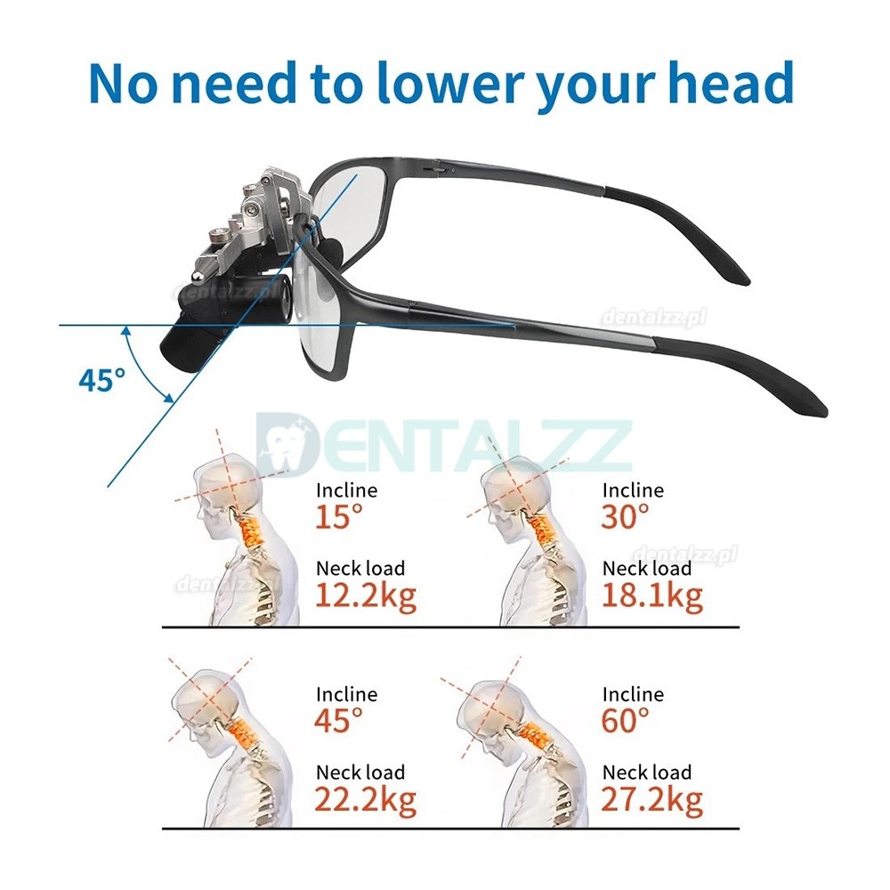 Lupa Stomatologiczna 4.0X/5.0X/6.0X 350&ndash;450 mm Uchylna Ergonomiczna 48&deg; z Lampą LED 5W