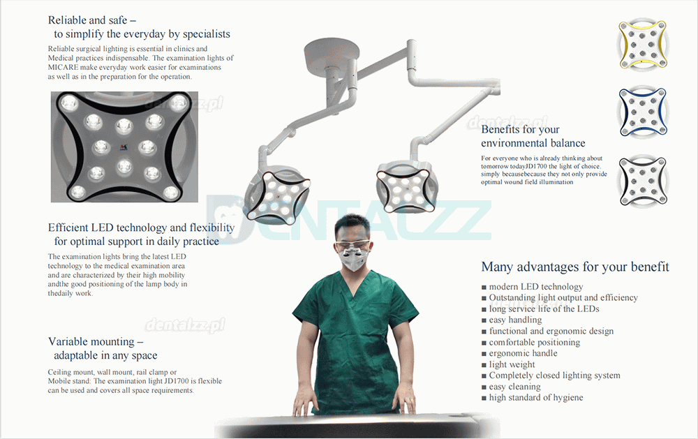 JD1700 Lampa chirurgiczna LED z podwójną głowicą dla stomatologicznych medycznych i weterynaryjnych