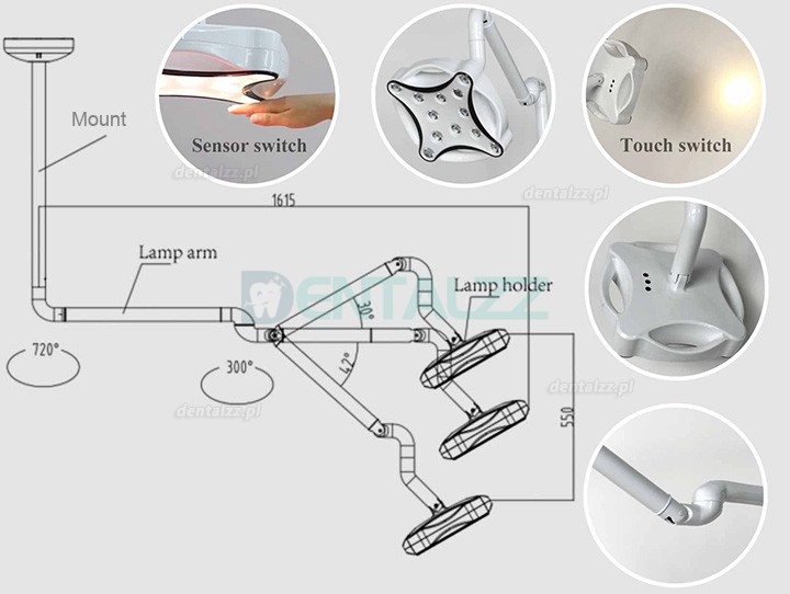 Micare JD1700 Lampa dentystyczna do montażu sufitowego LED Gabinet badawczy bezcieniowe światło egzaminacyjne