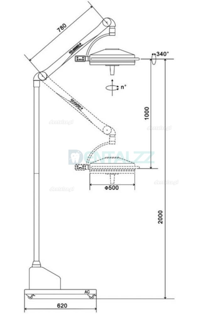 KWS KD-2036D-3 108W KWS KD-2036D-3 108W Mobilny Lampa podłogowa stomatologiczna Lampa zabiegowa LED bezcieniowy