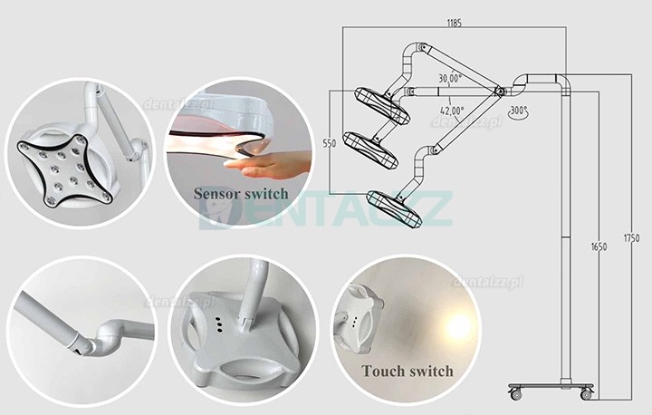 Micare JD1700L Mobilny Lampa podłogowa stomatologiczna Lampa zabiegowa LED bezcieniowy