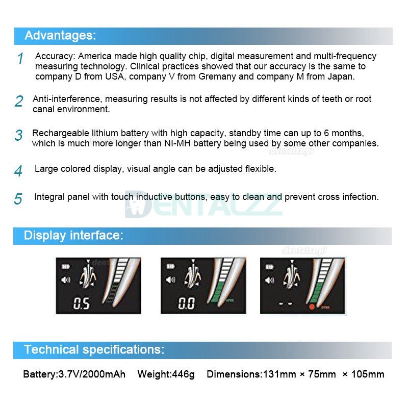 RebomEndo RPEX 6 Endometry stomatologiczne endodontyczny 4,5 'LCD