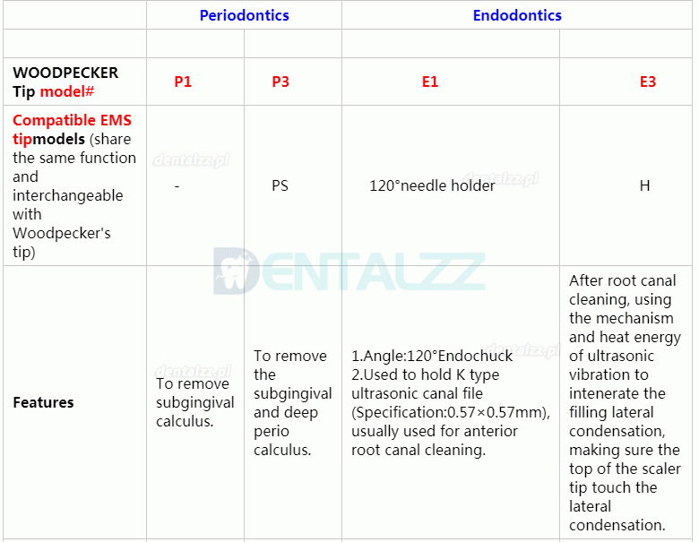 10 Sztuk Woodpecker DTE Końcówka do skalera Endodontyczny E1 E2 E3 E3D E4 E4D E5 E5D E8 E9 E10D E11 E11D E14 Kompatybilny z EMS