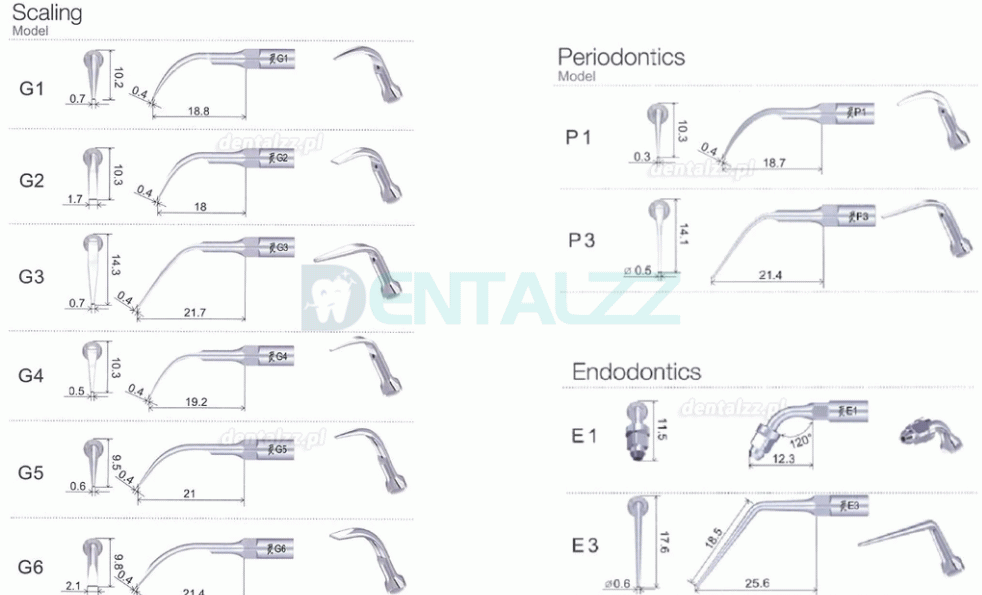 10 Sztuk Woodpecker Końcówka do skalera Periodontologia P1 P2L P2R P2LD P2RD P3 P3D P4 P4D Kompatybilny z EMS