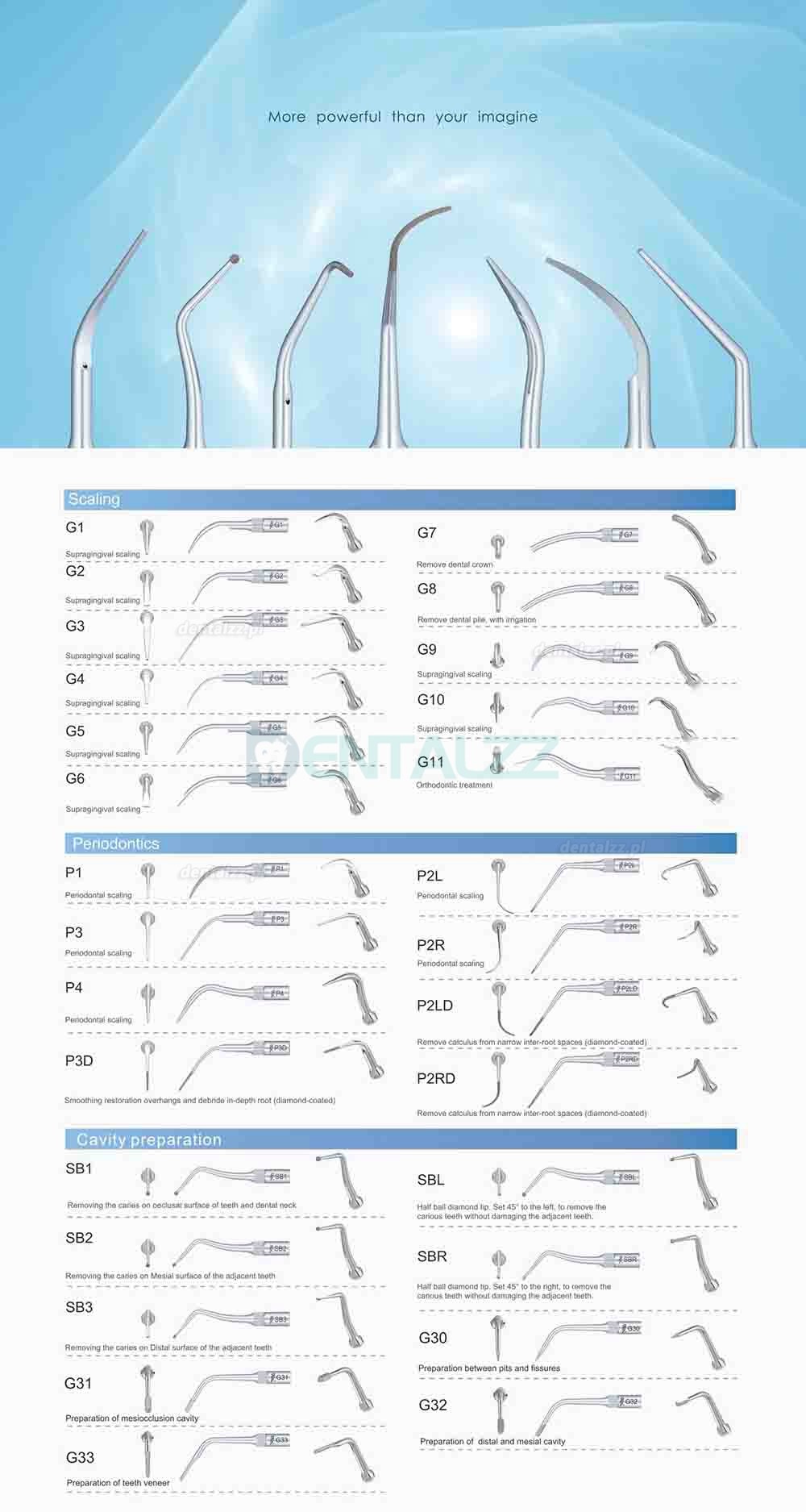 10 Sztuk Woodpecker Końcówka do skalera Periodontologia P1 P2L P2R P2LD P2RD P3 P3D P4 P4D Kompatybilny z EMS