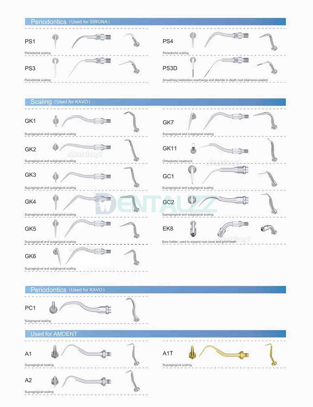 10 Sztuk Woodpecker Końcówka do skalera Periodontologia P1 P2L P2R P2LD P2RD P3 P3D P4 P4D Kompatybilny z EMS