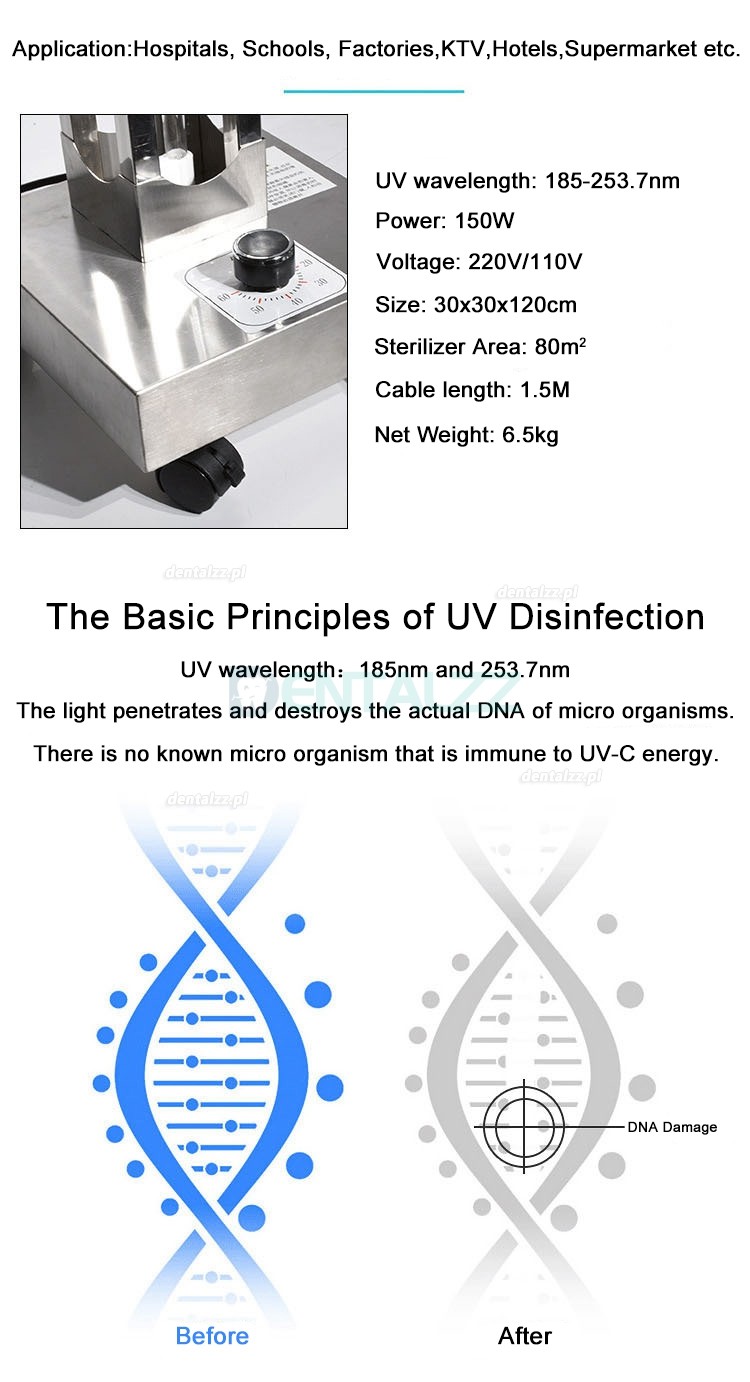 150W Mobilny wózek do dezynfekcji UV + ozonu Lampa UVC Lampa sterylizacyjna Ultrafioletowe światło bakteriobójcze