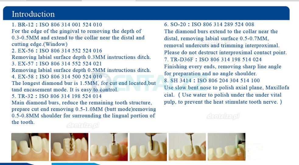 7 Szt. Wiertła do preparatów dentystycznych Fornir porcelanowy Wiertła dentystyczne