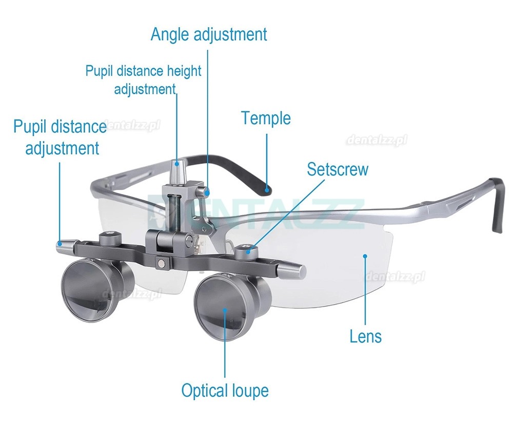 DY-118 Lupy Stomatologiczne 2.5X 450 mm Aluminiowa Oprawa Regulowany Rozstaw Źrenic