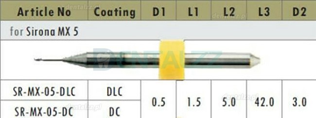 1 Szt. Dental Cad Cam wiertła frezarskie z tlenku cyrkonu pasują Sirona MX5 0.5mm/1mm/2.5mm